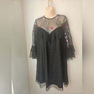 K/Lab Black  Women's  L Long Sleeve Bishop Sundress